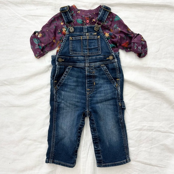 Baby Gap Denim Overalls + Mexx Floral Blouse Bundle - Picture 2 of 7